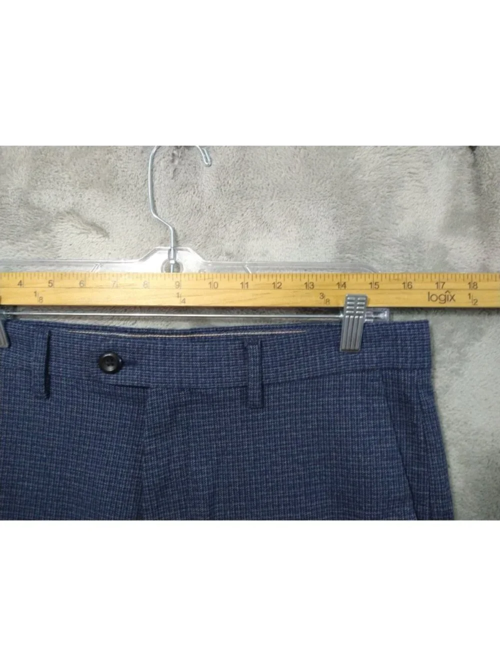 Banana Republic Pants Mens 32x32 Blue Plaid Slim Tapered Fit Textured Flat Front